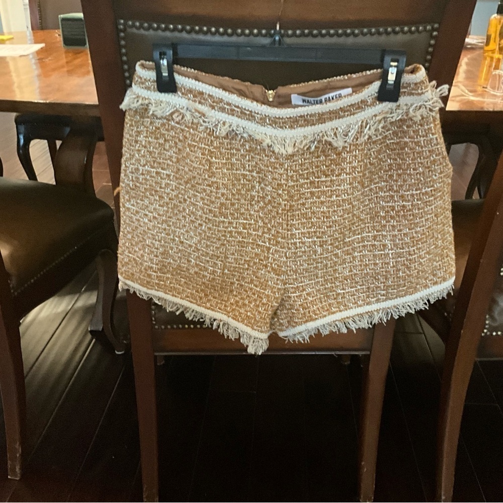 Walter Baker Tan High Waist Shorts with Textured Design